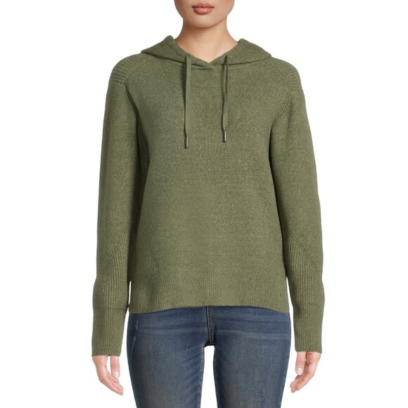 Time And Tru Women Green Hooded Sweater SZ L 12-14 Acrylic Blend Casual Pullover - Picture 1 of 11